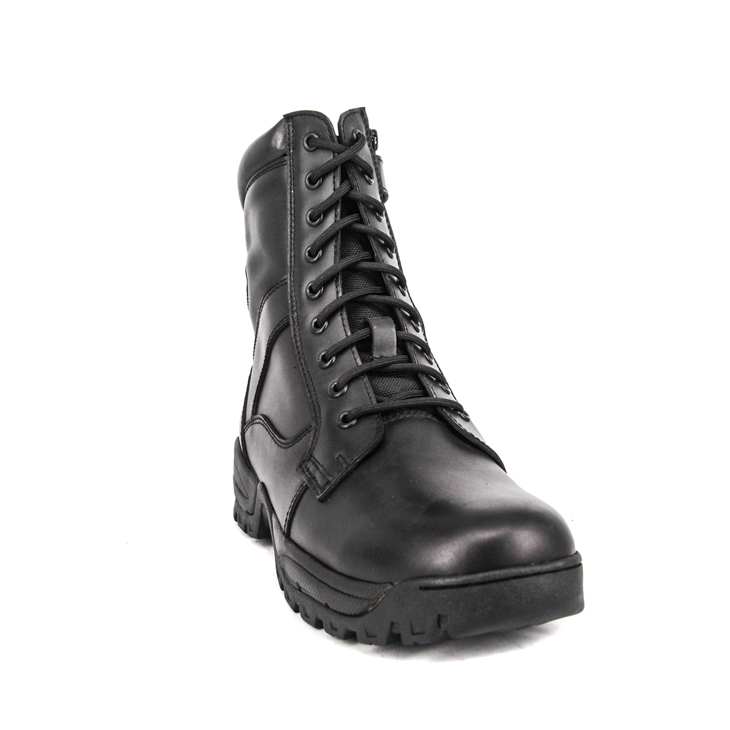 Črni moški policijski vojaški usnjeni škornji z zadrgo 6273