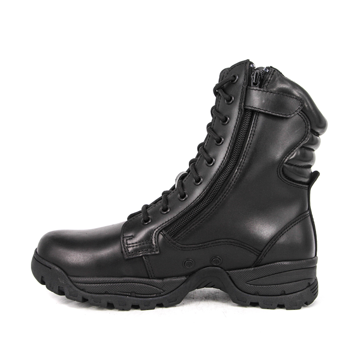 Black men police zipper military leather boots 6273